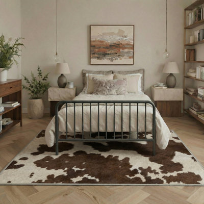 Tapis intérieur beige / brun en cuir de vache Aura