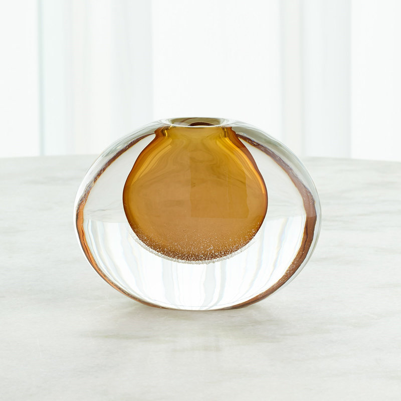 Micro Bubble Handmade Glass Table Vase, Amber/Clear