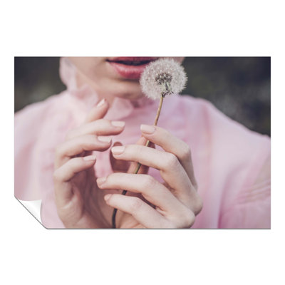 Woman in Pink Dress Holding a Dandelion 1 Piece Wall Art
