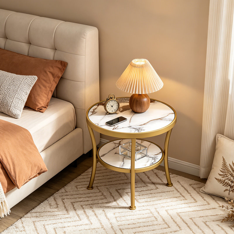 Table de bout en bois avec rangement Aderes, Blanc / Doré