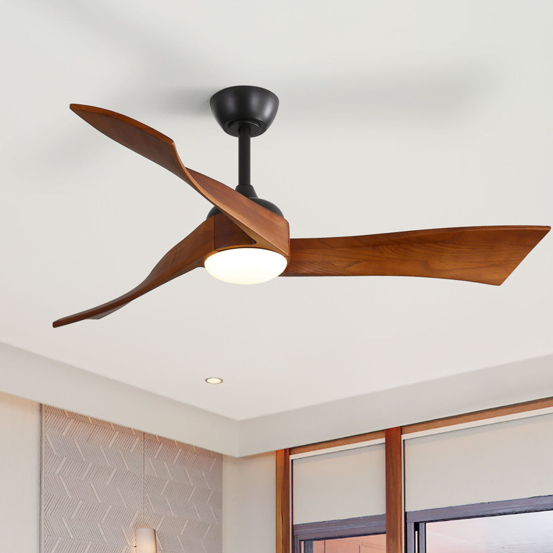 Ventilateur de plafond de 52 po de largeur avec lumière DEL et télécommande, Noir et bois brun