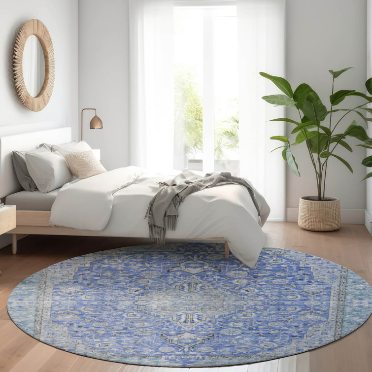 Machine Washable Indoor/Outdoor Claudian ACN1651 Blue Rug