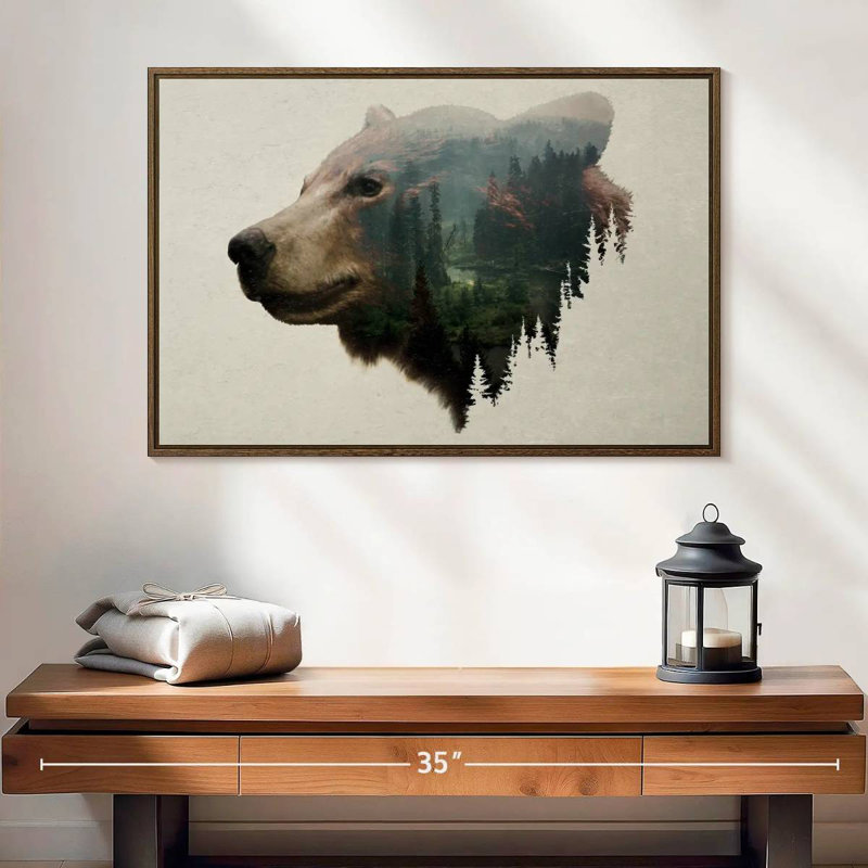 Ours noir du nord-ouest du Pacifique, 25 po x 17 po, Cadre flottant en noyer