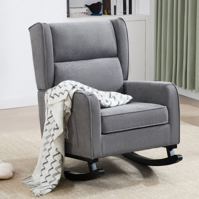 Chaise berçante en bois massif, Gris foncé, Noir, noir, noir, noir