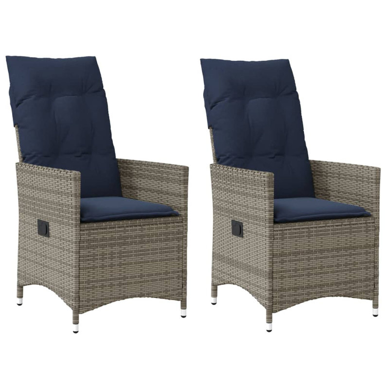  Chaises de patio inclinables 2 pièces avec coussins en rotin de polyester gris
