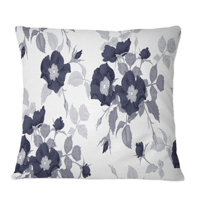 White Roses In Shades Of Grey V - Patterned Printed Throw Pillow
