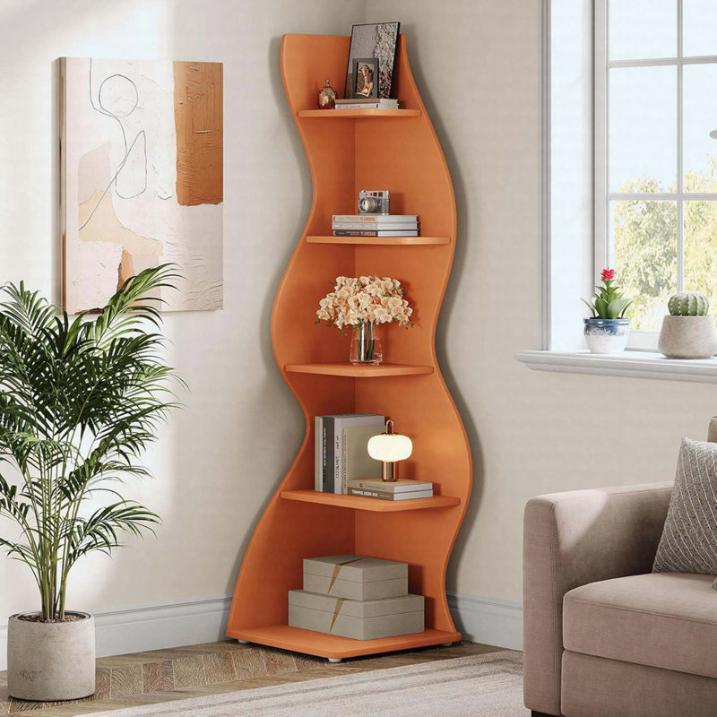 Bibliothèque d'angle à 5 niveaux 69,8 "avec support pour plante, petit espace 69,8", Orange