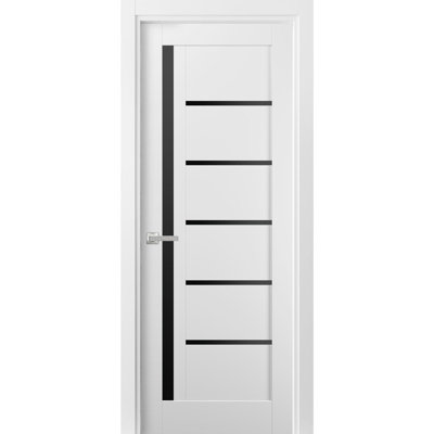 Porte intérieure robuste Quadro 4588 Blanc Soie avec vitrage noir, panneau simple, cadre et poignées inclus, idéale pour salle de bain ou chambre à coucher - 61 x 203 cm - vitrage noir