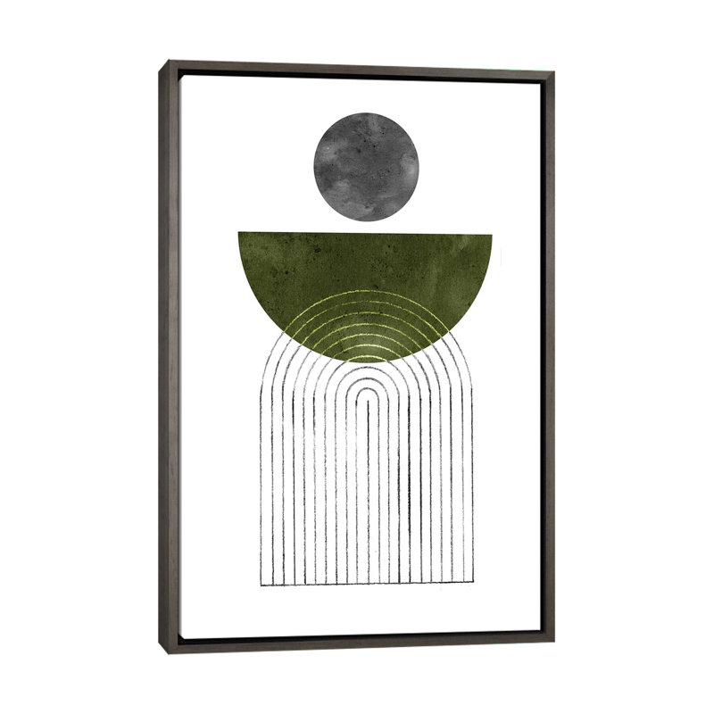 «Mid Century Shapes» par Whales Way - impression d'art graphique, Toile encadrée de bois rustique foncé, Aucun mat