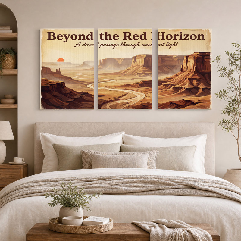 «Winding River In Desert Canyon» avec ensemble de 3 toiles rouges, H 24 po x l 16 po x 3 pièces