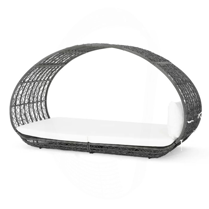Outdoor Wicker Overhead Canopy Daybed Water Resistant Cushion, Gray/White