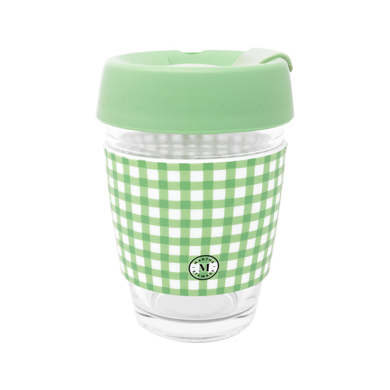 Tasse de voyage en verre, vichy vert arcadien