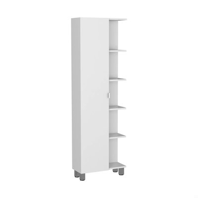 Linen Single Door Cabinet 62" H, Five External Shelves, Four Interior Shelves