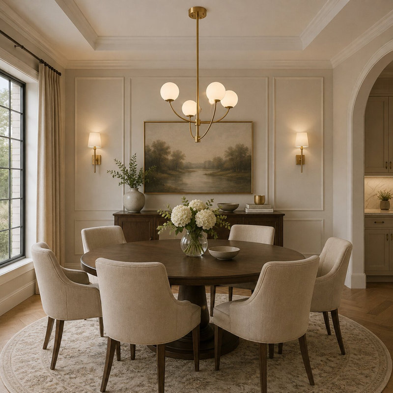 4-Light Brass Steel Chandelier With White Glass Shades