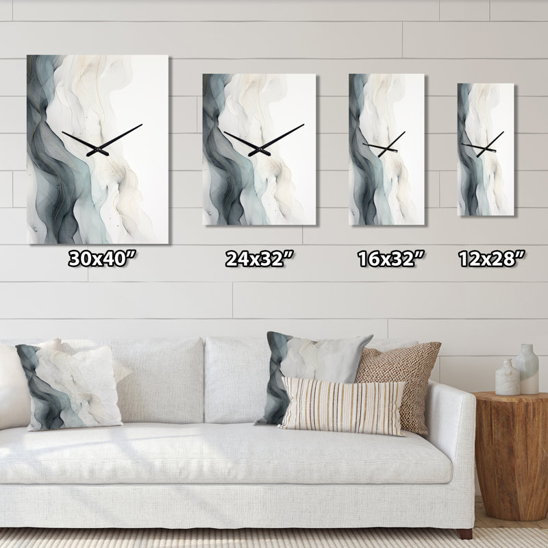 Bleu gris, dessin au trait, conceptuel abstrait II - horloges murales modernes, Médium