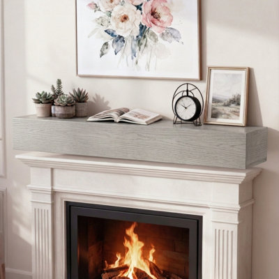 Étagère murale flottante rustique en bois de 152 cm (60 po), 152 x 23 x 15 cm (60 x 9 x 6 po), en bois massif, gris, supportant jusqu'à 22,7 kg (50 lb).