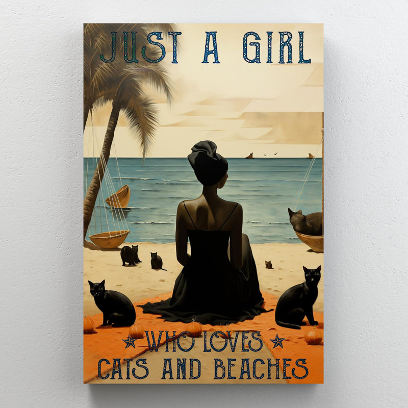 Justa, fille qui aime les chats et les plages sur toile, impression, H 20 po x l 16 po x P 1,25 po