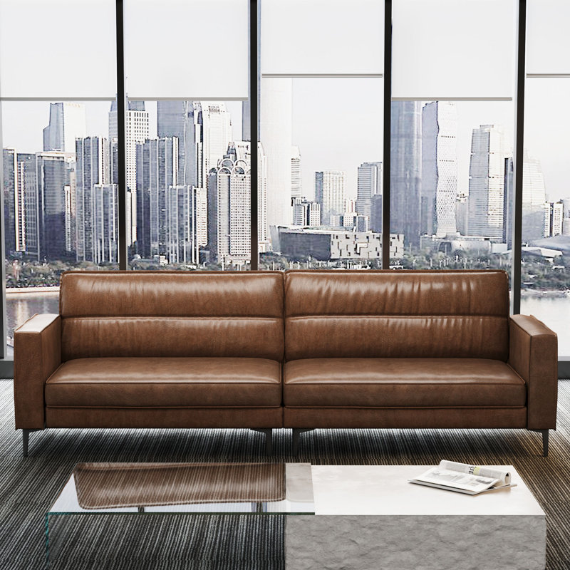 86.61 Inch Leather Sofa With Solid Wood Frame And Metal Legs