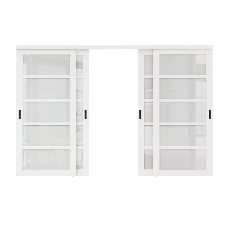 Porte de placard coulissante double en verre givré assemblé 120 po x 80 po 5 Lite avec quincaillerie et poignées (aucun assemblage requis) Quatre panneaux de porte
