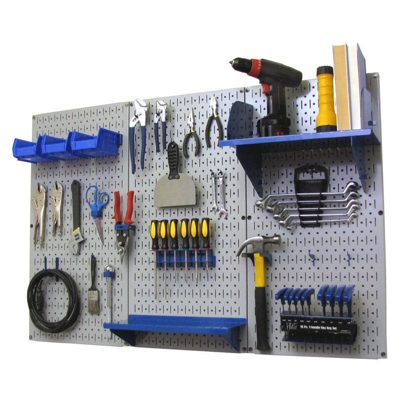 Pegboard Standard Tool Storage 32" H x 48" W Kit, Gray and Blue
