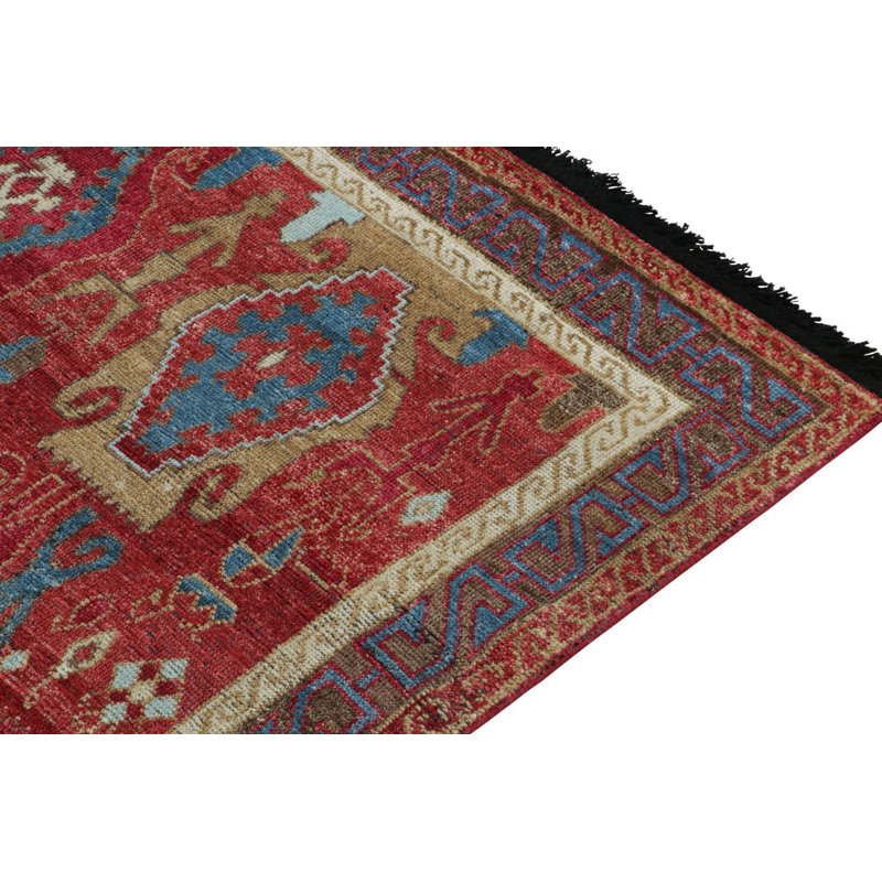 Tribal Rug In Red, Blue And Brown Geometric Pattern By Rug & Kilim, Rectangle 5' x 8'
