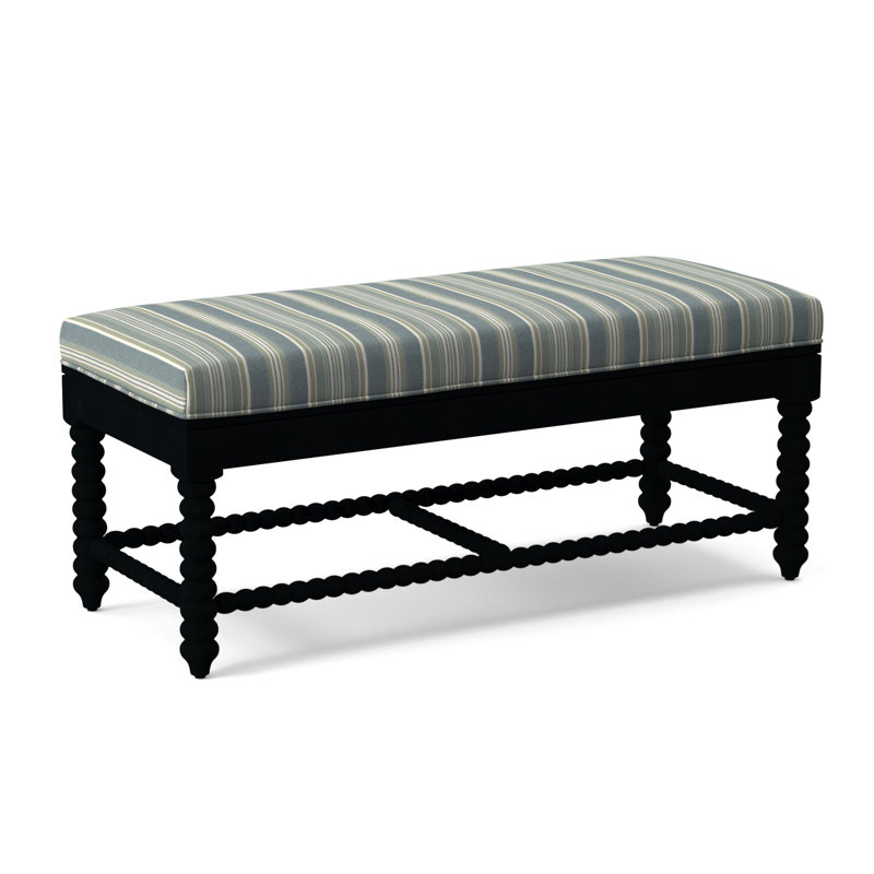 Lind Island Upholstered Bench, Sunbrella Beige Pinstripe; 6205-74, Black Finish