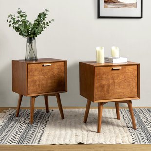 Boneva Mid-century Modern 18''W 2-Drawer End Table with Hidden Drawer and Charging Station (Set of 2)