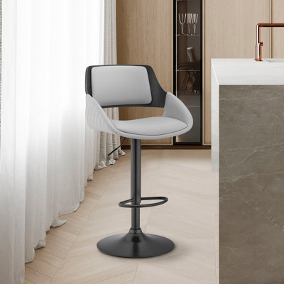 Tabouret Mid-Century à hauteur réglable avec accoudoirs en similicuir et métal