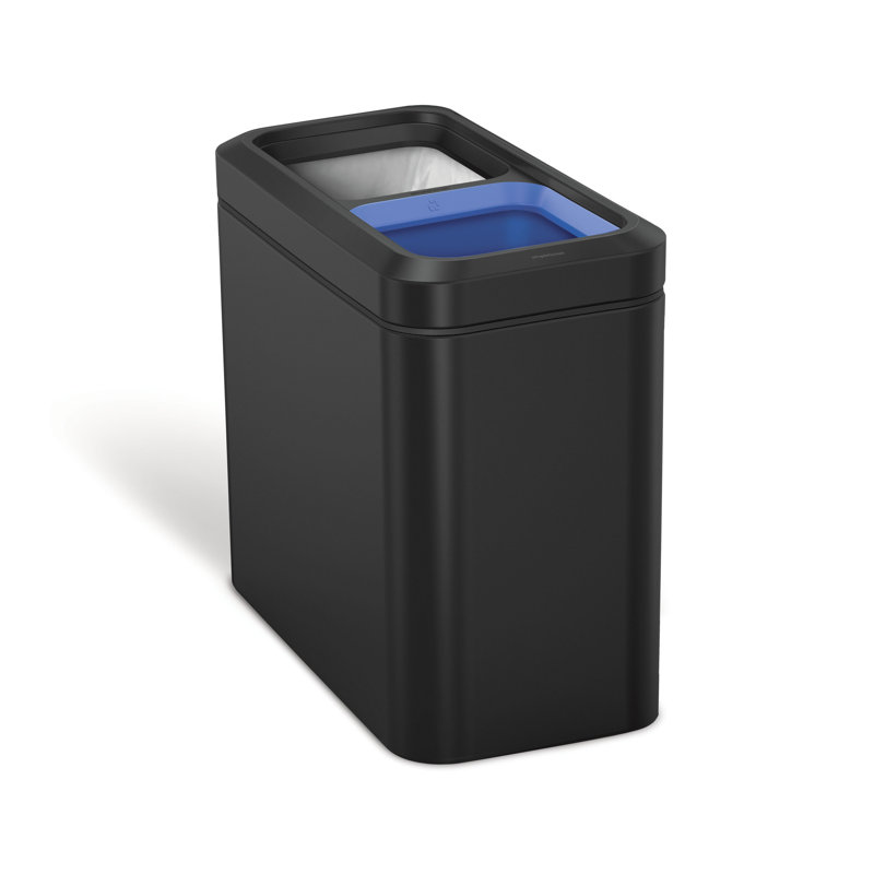 simplehuman 20 Liter Dual Compartment Slim Open Trash & Recycling Can Trash Can, Matte Black