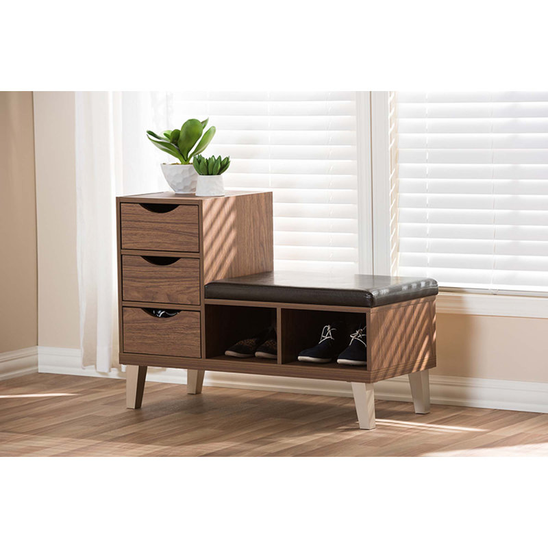 Allie Faux Leather Upholstered Storage Bench, Brown