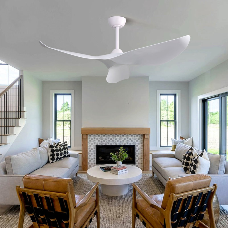 52 Inch Indoor Ceiling Fan With 6 Speed Remote 3 ABS Blade Reversible DC Motor White For Living Room, White, White