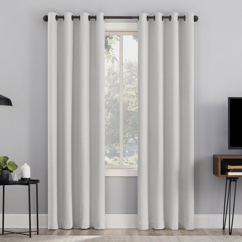 Channing Grid Texture Draft Shield Fleece Insulated 100% Blackout Grommet Curtain Panel, 50" W x 63" H, Pearl
