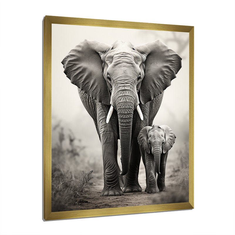 «Leiding Elephant Whispers Of Afrique II», art mural éléphant, H 20 po x l 12 po x P 1 po, Cadre doré simple