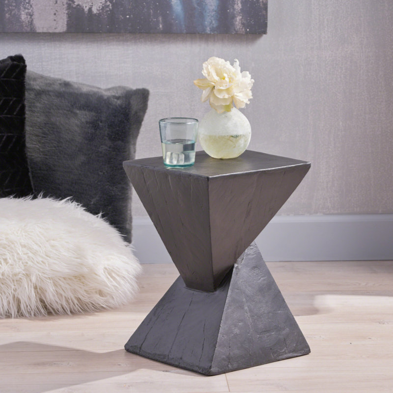 Charming Lightweight Concrete Side Table With Twisted Hourglass Structure, Black