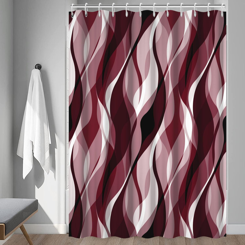 Pack of 1 Modern Abstract Striped Shower Curtain Set with Hooks, 182.88cm H x 91.44cm W, Burgundy