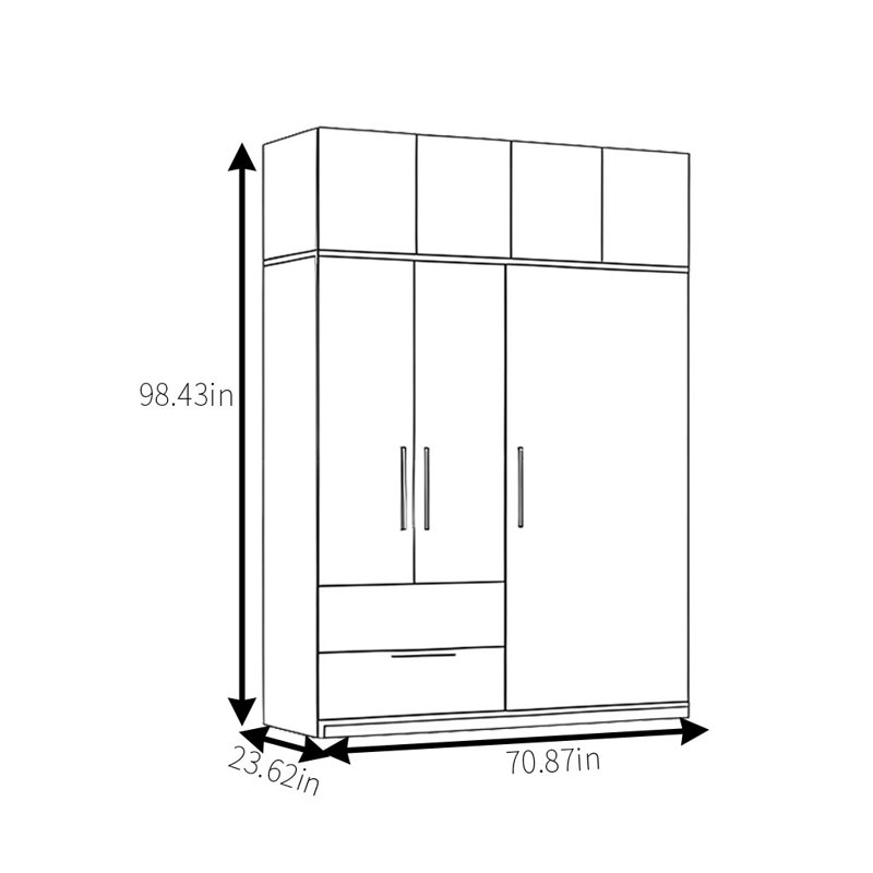 Garde-robe simple couleur noyer classique, H 98,43 po x l 70,87 po x P 23,62 po
