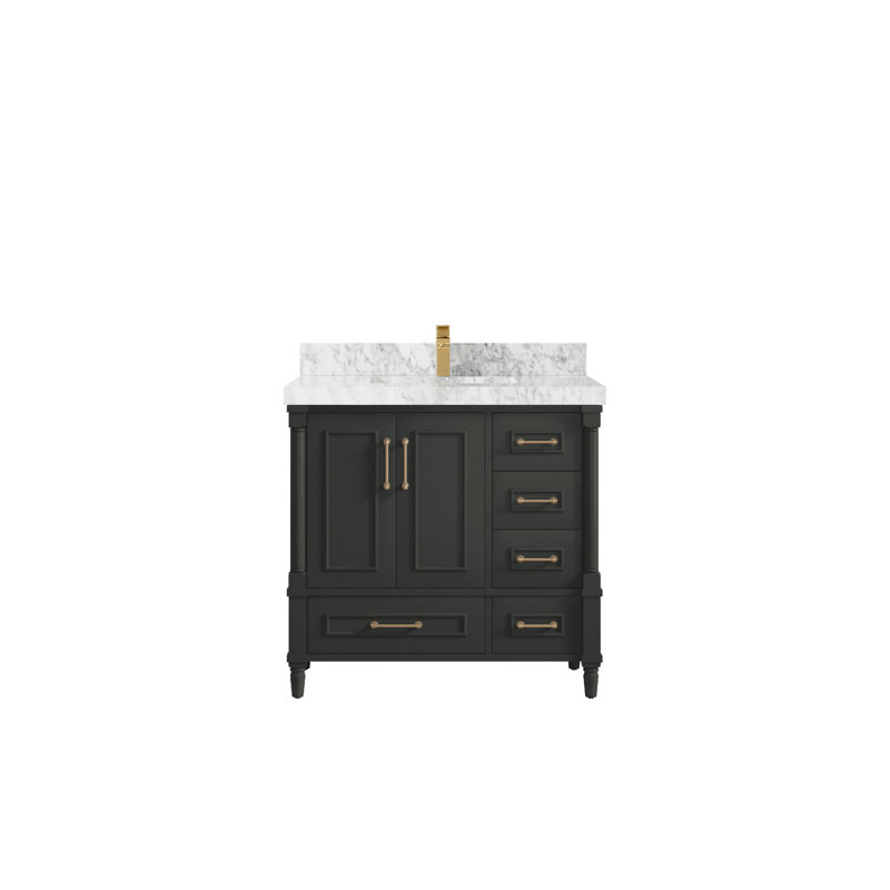 36'' Single Bathroom Vanity with Quartz Top, Calacatta Laza, Gray
