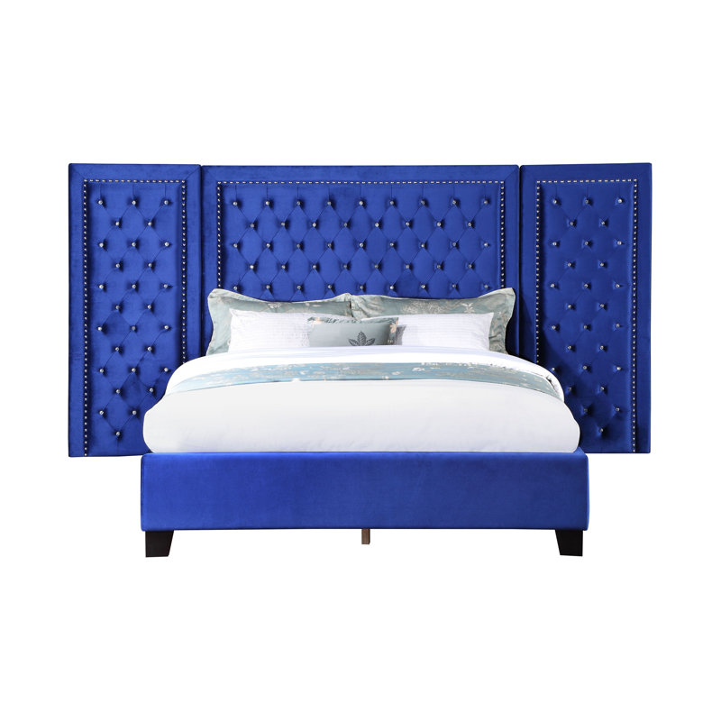 Lit plateforme tapissier Engeltje, Grand, Bleu