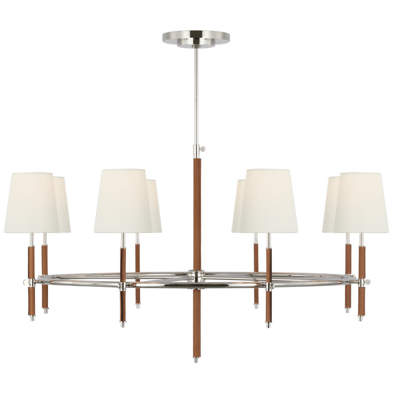 Bryant 8 - Light Chandelier, Polished Nickel/Natural Leather