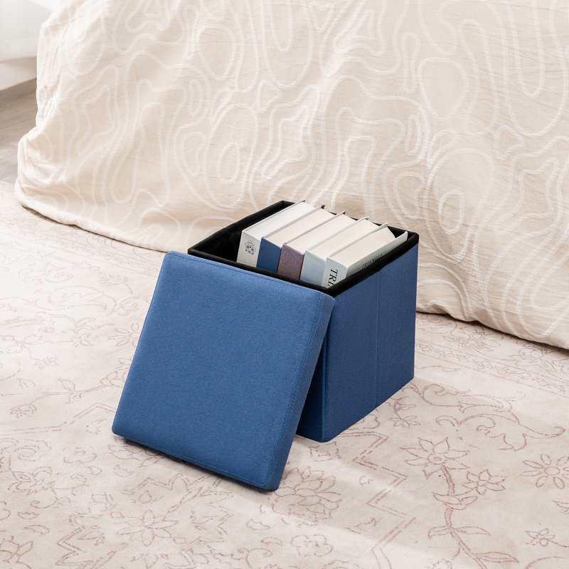 Cube Storage Ottoman With Tray, Blue