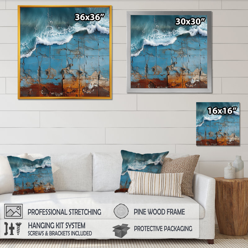 «Beach Pier Urban Waterscapes» sur toile, Cadre flottant noir, 16" H x 16" W