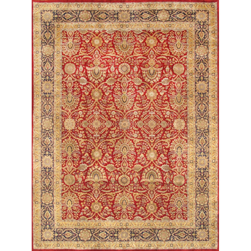 Baku Oriental Hand-Knotted Wool Red/Camel/Navy Area Rug