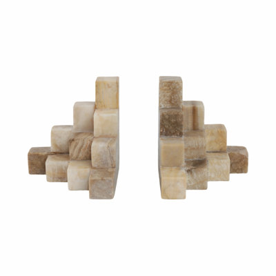 Sagebrook Home 2-Pieces Onyx Cube Pyramid Bookends, Tan