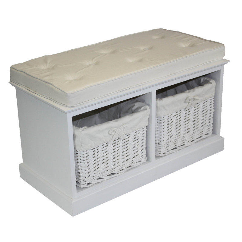 Dangelo Upholstered Storage Bench, White, H42 x W109 x D36cm