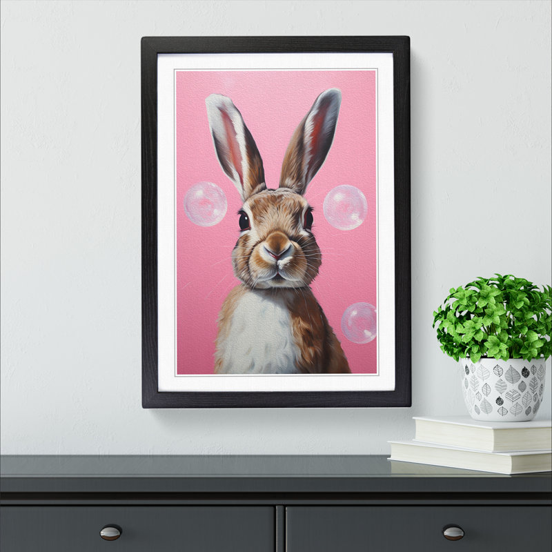 Hare Bubble Gum Painting No.2 - Single Picture Frame Print on Wood