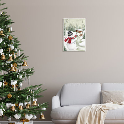 «Ba-806-Wood Snowman On Snowy Path On Canvas» par Emma Leach, peinture