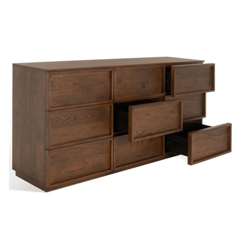 Commode à neuf tiroirs, Chêne médium