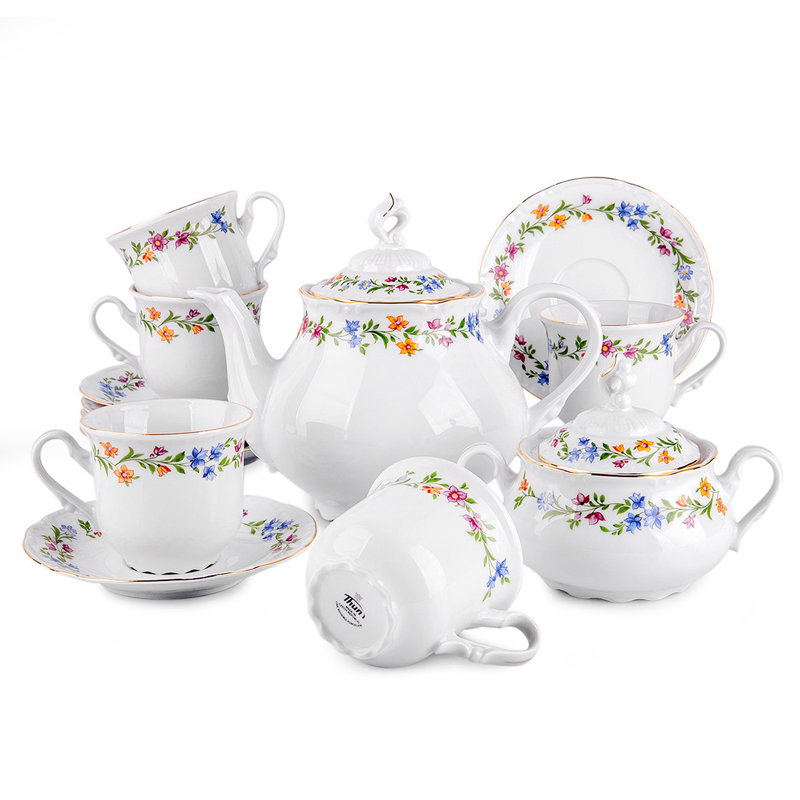 Service à thé en porcelaine bohémienne Provence pour 6 personnes (14 pièces)