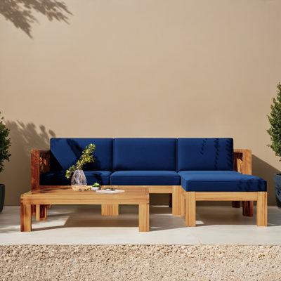 5 Pieces Outdoor Patio Conversation Furniture Rattan Sectional Sofa Set for Garden, Backyard, Balcony