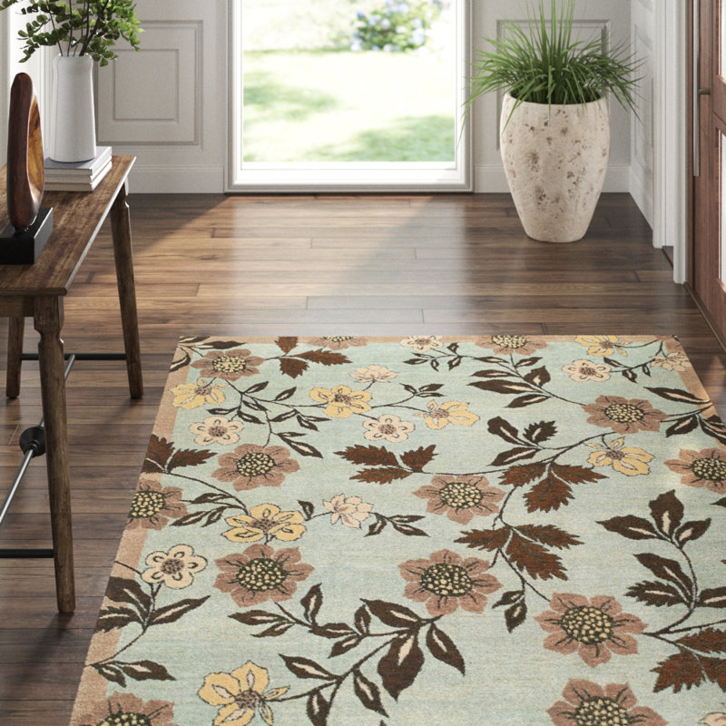 Chelsea Wool Floral Area Rug in Teal/Brown/Yellow, Rectangle 10' x 14'
